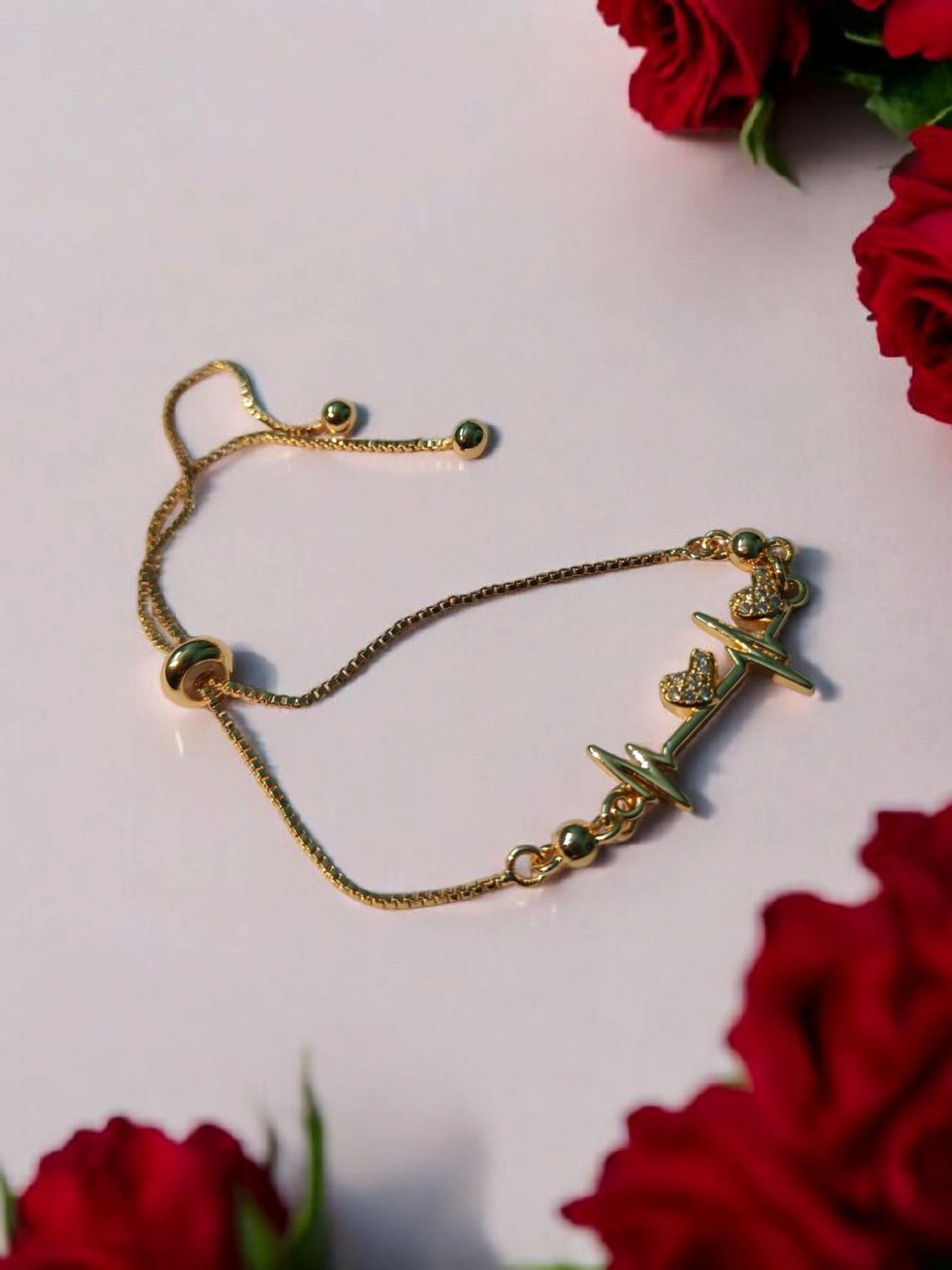 Heartbeat Charm Gold-Plated Adjustable Bracelet for Women and Girls for Casual, Party, and Gifting Use