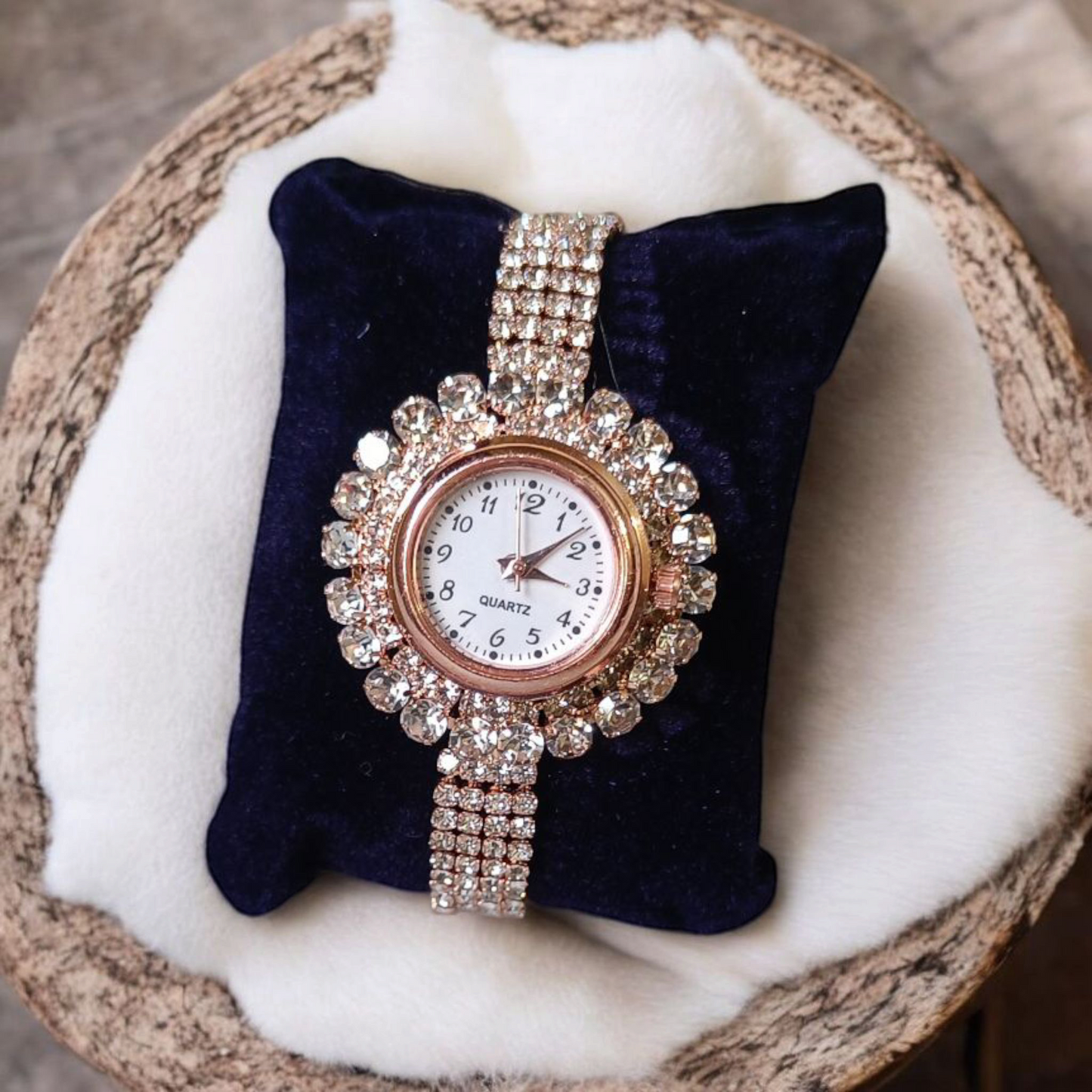 Stylish Crystal Rose Gold Fancy Party Wear Watch for Women and Girls