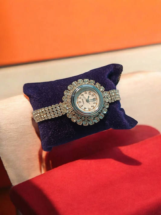 Stylish Silver Crystal Bracelet Watch for Women | Analogue Quartz Watch | Girls Party Wear Wrist Watch