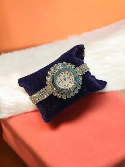 Stylish Silver Crystal Bracelet Watch for Women | Analogue Quartz Watch | Girls Party Wear Wrist Watch