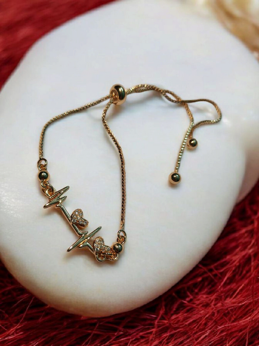 Heartbeat Charm Gold-Plated Adjustable Bracelet for Women and Girls for Casual, Party, and Gifting Use