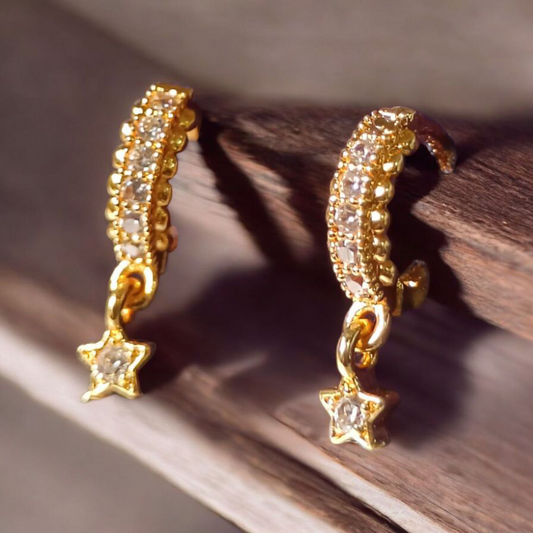 Trendy Gold-Plated Dangle Earrings with Crystal Stones