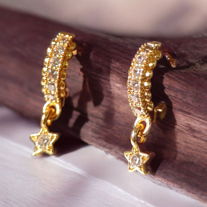 Trendy Gold-Plated Dangle Earrings with Crystal Stones